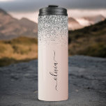 Rose Gold - Blush Pink Glitter Silver Monogram Thermal Tumbler<br><div class="desc">Rose Gold - Blush Pink and Silver Faux Foil Metallic Sparkle Glitter Brushed Metal Monogram Name Drink Tumbler. This makes the perfect sweet 16 birthday,  wedding,  bridal shower,  anniversary,  baby shower or bachelorette party gift for someone that loves glam luxury and chic styles.</div>