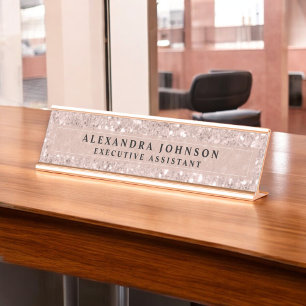 Rose Gold - Blush Pink Glitter Sparkle Modern Chic Desk Name Plate