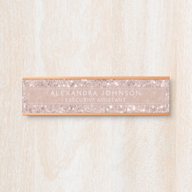 Rose Gold - Blush Pink Glitter Sparkle Modern Chic Door Sign (Front)