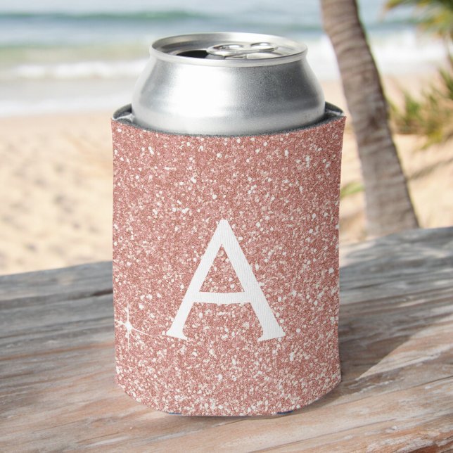 Rose Gold -Blush Pink Glitter Sparkle Monogram Can Cooler (Creator Uploaded)