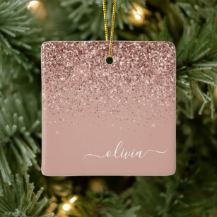 Rose Gold - Blush Pink Glitter Sparkle Name Ceramic Ornament