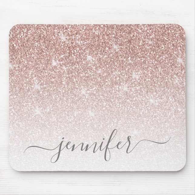 Rose Gold Blush Pink Glitter Sparkle Your Name Mouse Pad (Front)
