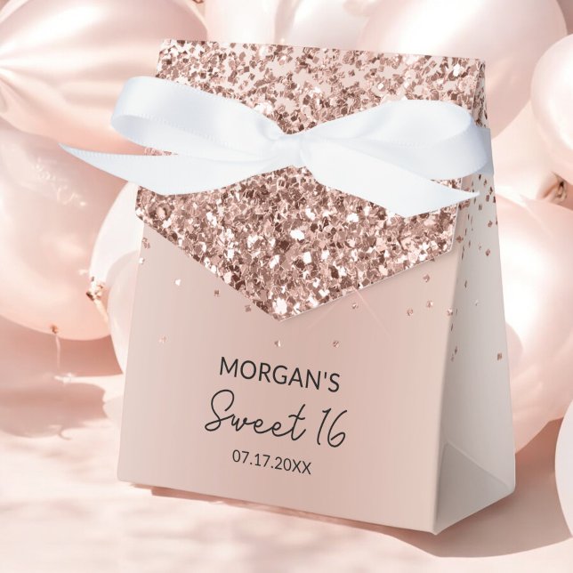 Rose Gold - Blush Pink Glitter Sweet 16 Birthday Favour Box (Creator Uploaded)