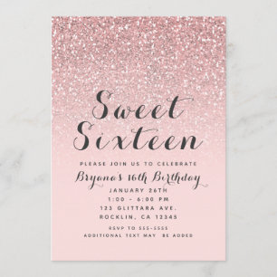 Rose Gold Blush Pink Glitter Sweet 16 Party Invitation