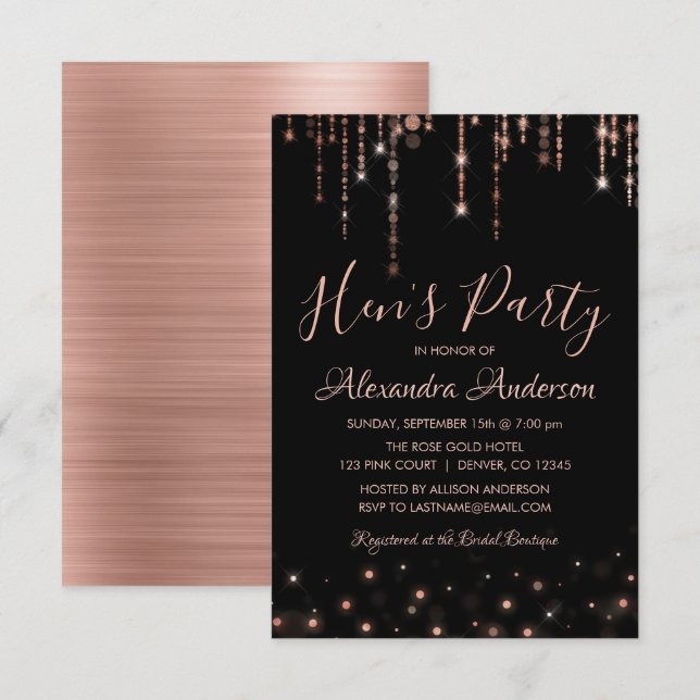 Rose Gold - Blush Pink Hen's Party Invitation (Front/Back)