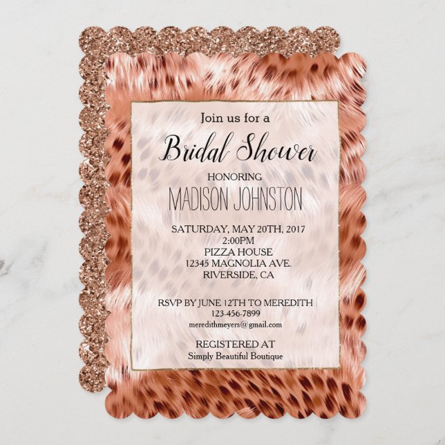 Rose Gold Blush Pink Leopard Invitation (Front/Back)
