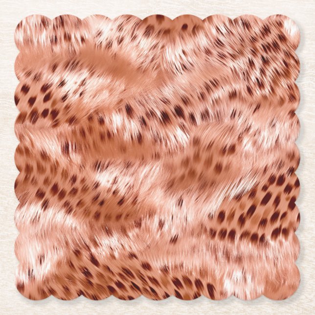 Rose Gold Blush Pink Leopard Paper Coaster (Front)
