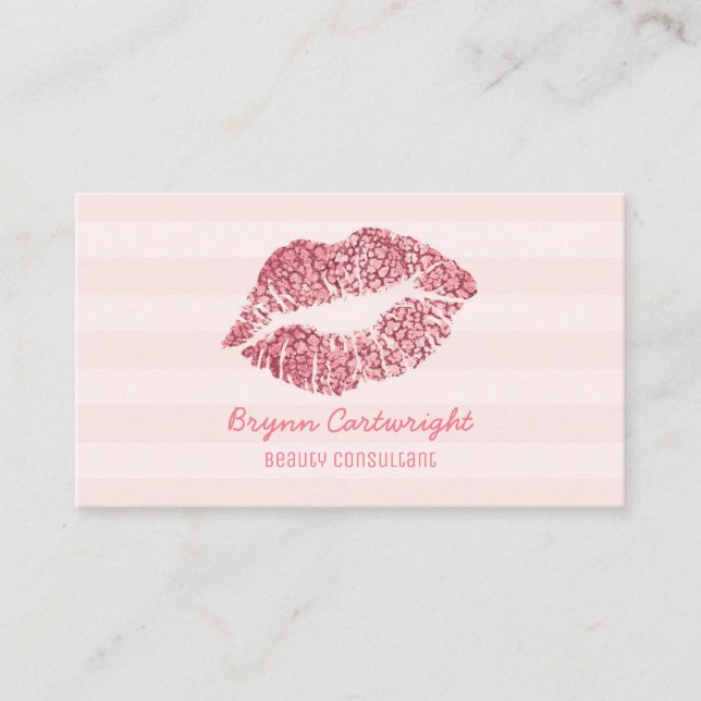 Rose Gold Blush Pink Lips Makeup Beauty Consultant Business Card (Front)