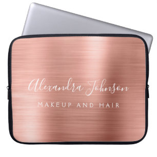 Rose Gold - Blush Pink Metallic Monogram Business Laptop Sleeve