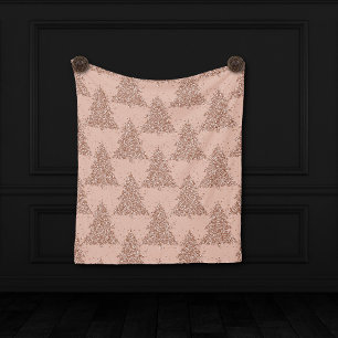 Rose Gold Blush Pink Modern Christmas Tree Holiday Fleece Blanket