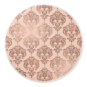 Rose Gold Blush Pink Modern Glam Damask Ceramic Knob