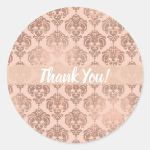 Rose Gold Blush Pink Modern Glam Damask Classic Round Sticker
