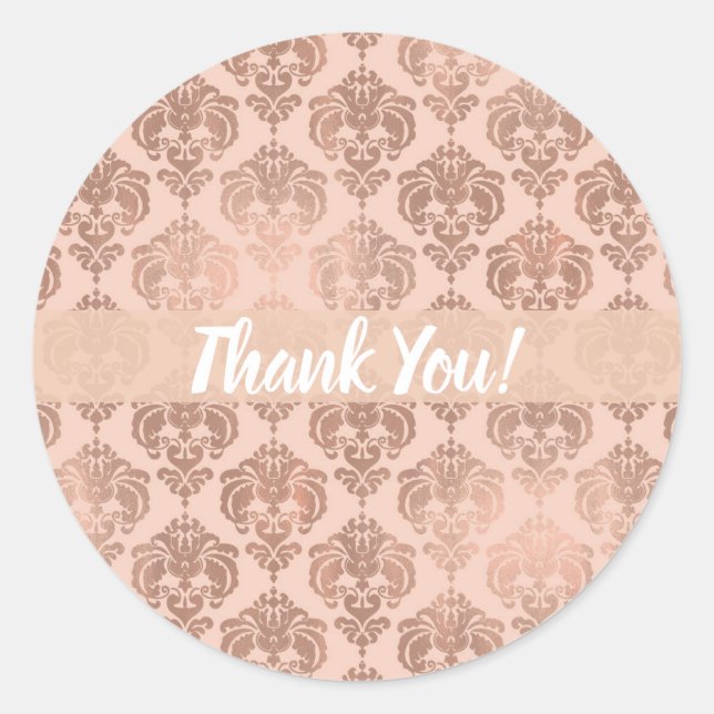 Rose Gold Blush Pink Modern Glam Damask Classic Round Sticker (Front)