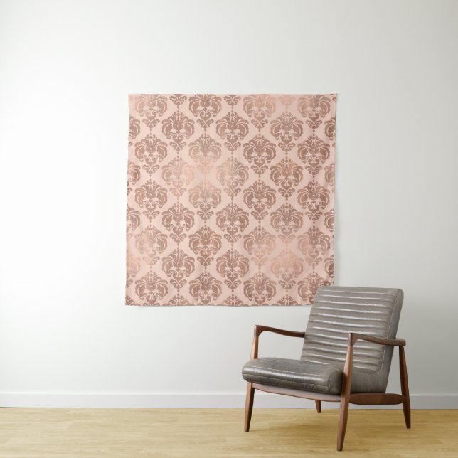 Rose Gold Blush Pink Modern Glam Damask Tapestry (In Situ)