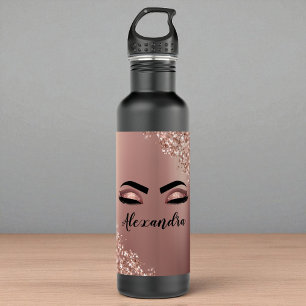 Rose Gold Blush Pink Monogram Glitter Eyelashes 710 Ml Water Bottle