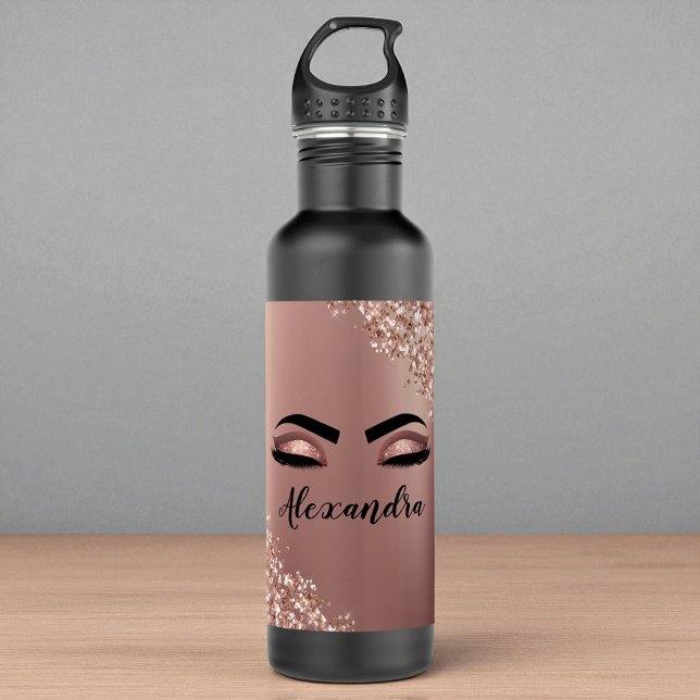 Rose Gold Blush Pink Monogram Glitter Eyelashes 710 Ml Water Bottle (Creator Uploaded)