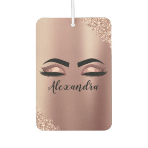 Rose Gold Blush Pink Monogram Glitter Eyelashes Car Air Freshener