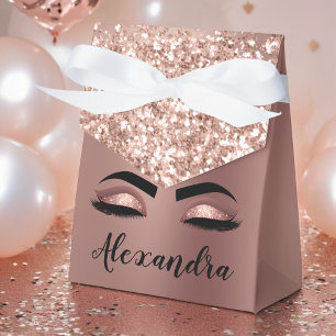 Rose Gold Blush Pink Monogram Glitter Eyelashes Favour Box