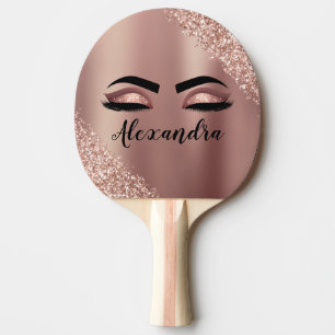 Rose Gold Blush Pink Monogram Glitter Eyelashes Ping Pong Paddle