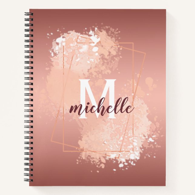 Rose Gold Blush Pink Monogram Notebook (Front)