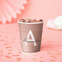 Rose Gold Blush Pink Monogram Paper Cups