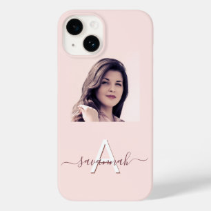 Rose gold blush pink photo monogram Case-Mate iPhone 14 case