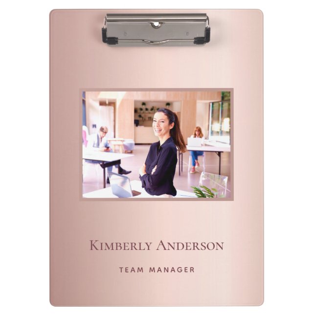 Rose gold blush pink photo name business sports clipboard (Front)