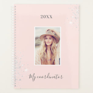 Rose gold blush pink photo silver glitter planner
