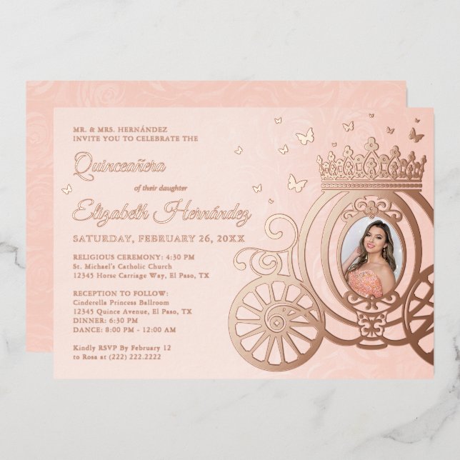 Rose Gold Blush Pink Quinceanera Princess Photo (Front/Back)