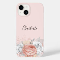 Rose gold blush pink silver foliage name elegant