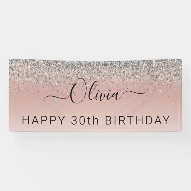 Rose Gold - Blush Pink Silver Glitter Monogram Banner (Horizontal)