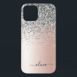 Rose Gold - Blush Pink Silver Glitter Monogram iPhone 12 Case<br><div class="desc">Rose Gold - Blush Pink and Silver Faux Foil Metallic Sparkle and Dripping Glitter Brushed Metal Monogram Name and Initial Phone. This makes the perfect sweet 16 birthday,  wedding,  bridal shower,  anniversary,  baby shower or bachelorette party gift for someone that loves glam luxury and chic styles.</div>
