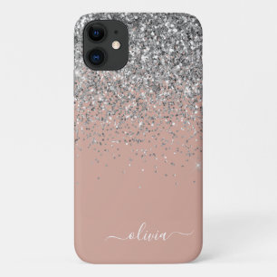 Rose Gold Blush Pink Silver Glitter Monogram Case-Mate iPhone Case