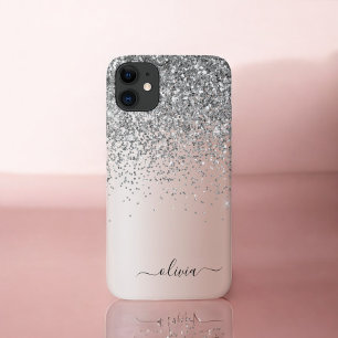 Rose Gold - Blush Pink Silver Glitter Monogram Case-Mate iPhone Case