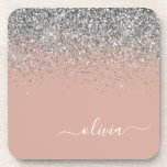 Rose Gold Blush Pink Silver Glitter Monogram Coaster<br><div class="desc">Rose Gold Blush Pink and Silver Glitter Script Monogram Name Paper Coasters. This makes the perfect graduation,  birthday,  wedding,  bridal shower,  anniversary,  baby shower or bachelorette party gift for someone that loves glam luxury and chic styles.</div>
