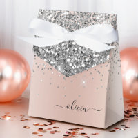 Rose Gold - Blush Pink Silver Glitter Monogram
