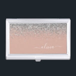 Rose Gold Blush Pink Silver Glitter Monogram Girly Business Card Holder<br><div class="desc">Rose Gold - Blush Pink and Silver Sparkle Glitter Script Monogram Name Business Card Holder. This makes the perfect sweet 16 birthday,  wedding,  bridal shower,  anniversary,  baby shower or bachelorette party gift for someone that loves glam luxury and chic styles.</div>