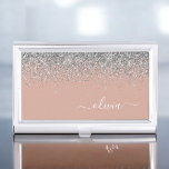 Rose Gold Blush Pink Silver Glitter Monogram Girly Business Card Holder<br><div class="desc">Rose Gold - Blush Pink and Silver Sparkle Glitter Script Monogram Name Business Card Holder. This makes the perfect sweet 16 birthday,  wedding,  bridal shower,  anniversary,  baby shower or bachelorette party gift for someone that loves glam luxury and chic styles.</div>