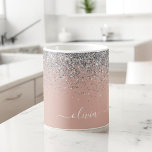 Rose Gold Blush Pink Silver Glitter Monogram Girly Coffee Mug<br><div class="desc">Rose Gold - Blush Pink and Silver Sparkle Glitter Brushed Metal Monogram Name and Initial Coffee Cup or Mug. This makes the perfect sweet 16 birthday,  wedding,  bridal shower,  anniversary,  baby shower or bachelorette party gift for someone that loves glam luxury and chic styles.</div>