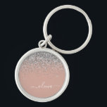 Rose Gold Blush Pink Silver Glitter Monogram Girly Key Ring<br><div class="desc">Rose Gold - Blush Pink and Silver Sparkle Glitter Script Monogram Name Keychains (Key Chain). This makes the perfect sweet 16 birthday,  wedding,  bridal shower,  anniversary,  baby shower or bachelorette party gift for someone that loves glam luxury and chic styles.</div>