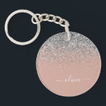 Rose Gold Blush Pink Silver Glitter Monogram Girly Key Ring<br><div class="desc">Rose Gold - Blush Pink and Silver Sparkle Glitter Script Monogram Name Keychain. This makes the perfect sweet 16 birthday,  wedding,  bridal shower,  anniversary,  baby shower or bachelorette party gift for someone that loves glam luxury and chic styles.</div>