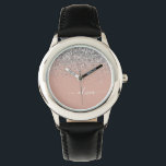 Rose Gold Blush Pink Silver Glitter Monogram Girly Watch<br><div class="desc">Rose Gold - Blush Pink and Silver Sparkle Glitter Script Monogram Name Watch. This makes the perfect sweet 16 birthday,  wedding,  bridal shower,  anniversary,  baby shower or bachelorette party gift for someone that loves glam luxury and chic styles.</div>