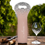 Rose Gold Blush Pink Silver Glitter Monogram Girly Wine Bag<br><div class="desc">Rose Gold - Blush Pink and Silver Sparkle Glitter Brushed Metal Monogram Name Wine Tote. This makes the perfect sweet 16 birthday,  wedding,  bridal shower,  anniversary,  baby shower or bachelorette party gift for someone that loves glam luxury and chic styles.</div>