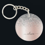 Rose Gold - Blush Pink Silver Glitter Monogram Key Ring<br><div class="desc">Rose Gold - Blush Pink and Silver Faux Foil Metallic Sparkle Glitter Brushed Metal Monogram Name Keychain. This makes the perfect sweet 16 birthday,  wedding,  bridal shower,  anniversary,  baby shower or bachelorette party gift for someone that loves glam luxury and chic styles.</div>