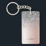 Rose Gold - Blush Pink Silver Glitter Monogram Key Ring<br><div class="desc">Rose Gold - Blush Pink and Silver Faux Foil Metallic Sparkle Glitter Brushed Metal Monogram Name Keychain. This makes the perfect sweet 16 birthday,  wedding,  bridal shower,  anniversary,  baby shower or bachelorette party gift for someone that loves glam luxury and chic styles.</div>