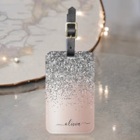 Rose Gold - Blush Pink Silver Glitter Monogram