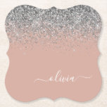 Rose Gold Blush Pink Silver Glitter Monogram Paper Coaster<br><div class="desc">Rose Gold - Blush Pink and Silver Sparkle Glitter Script Monogram Name Paper Coasters. This makes the perfect graduation,  birthday,  wedding,  bridal shower,  anniversary,  baby shower or bachelorette party gift for someone that loves glam luxury and chic styles.</div>