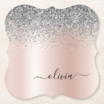 Rose Gold - Blush Pink Silver Glitter Monogram Paper Coaster<br><div class="desc">Rose Gold - Blush Pink and Silver Faux Foil Metallic Sparkle Glitter Brushed Metal Monogram Name Paper Coasters. This makes the perfect graduation,  birthday,  wedding,  bridal shower,  anniversary,  baby shower or bachelorette party gift for someone that loves glam luxury and chic styles.</div>