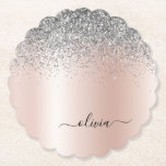 Rose Gold - Blush Pink Silver Glitter Monogram Paper Coaster<br><div class="desc">Rose Gold - Blush Pink and Silver Faux Foil Metallic Sparkle Glitter Brushed Metal Monogram Name Paper Coasters. This makes the perfect graduation,  birthday,  wedding,  bridal shower,  anniversary,  baby shower or bachelorette party gift for someone that loves glam luxury and chic styles.</div>