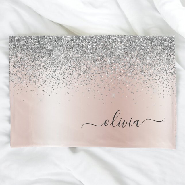 Rose Gold - Blush Pink Silver Glitter Monogram Pillowcase (Creator Uploaded)
